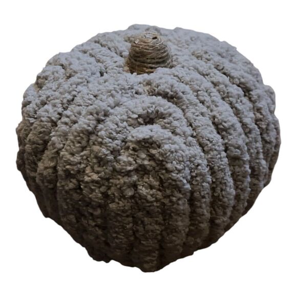 Chenille Pumpkin Halloween Fall Thanksgiving Decor Centerpiece Cozy Grey Twine - Picture 6 of 7